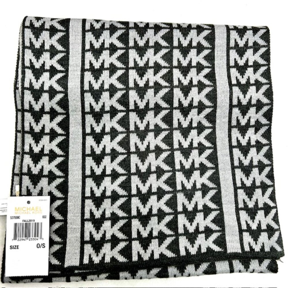 New  Men/Women Michael Kors Scarf Grey/Silver Metalic MK Logo  66"x12" (7) - Picture 2 of 7